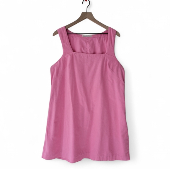 Abercrombie Linen Blend Wide Strap Mini Dress Size 14 Tall Bubble Gum Pink - Picture 2 of 8